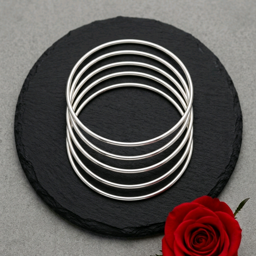 Sterling Silver Plain 12 (Piece) Bangle